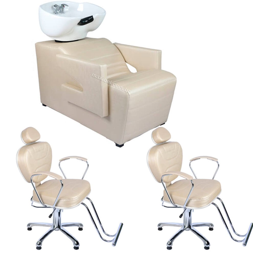 Kit com Cadeiras e Lavatórios de Cabeleireiro