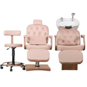 Kit Salão Rose - Cadeira Reclinável e Lavatório e Mocho