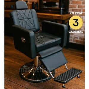 Kit com 3 Poltronas de Barbearia Lótus