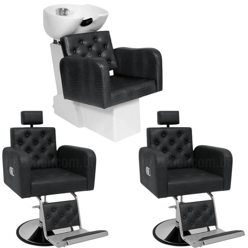 Kit-Barber---2-Poltronas-e-Lavatório-para-Barbero-Tokyo-preto Kit de Barbeiro Profissional - 2 Poltronas e Lavatório