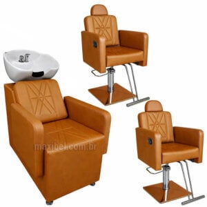 Kit Lótus - 2 Cadeiras Reclináveis e Lavatório de Cuba de Porcelana