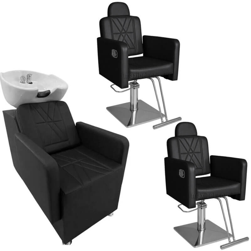 Kit-Lótus---2-Cadeiras-Reclináveis-e-Lavatório-de-Porcelana-preto Kit Lótus - 2 Cadeiras Reclináveis e Lavatório de Cuba de Porcelana