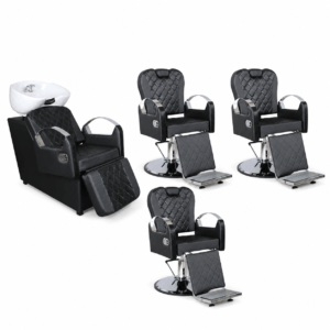 Kit Barbearia Urano com 3 Poltronas de Barbeiro e 1 Lavatório de Cuba de Louça