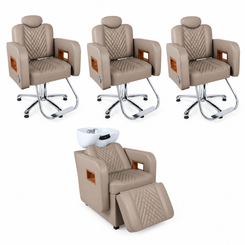 Kit Cabeleireiro Mônaco – 3 Cadeiras e Lavatório com Cuba de Louça fendi Kit Cabeleireiro Mônaco – 3 Cadeiras e Lavatório com Cuba de Louça
